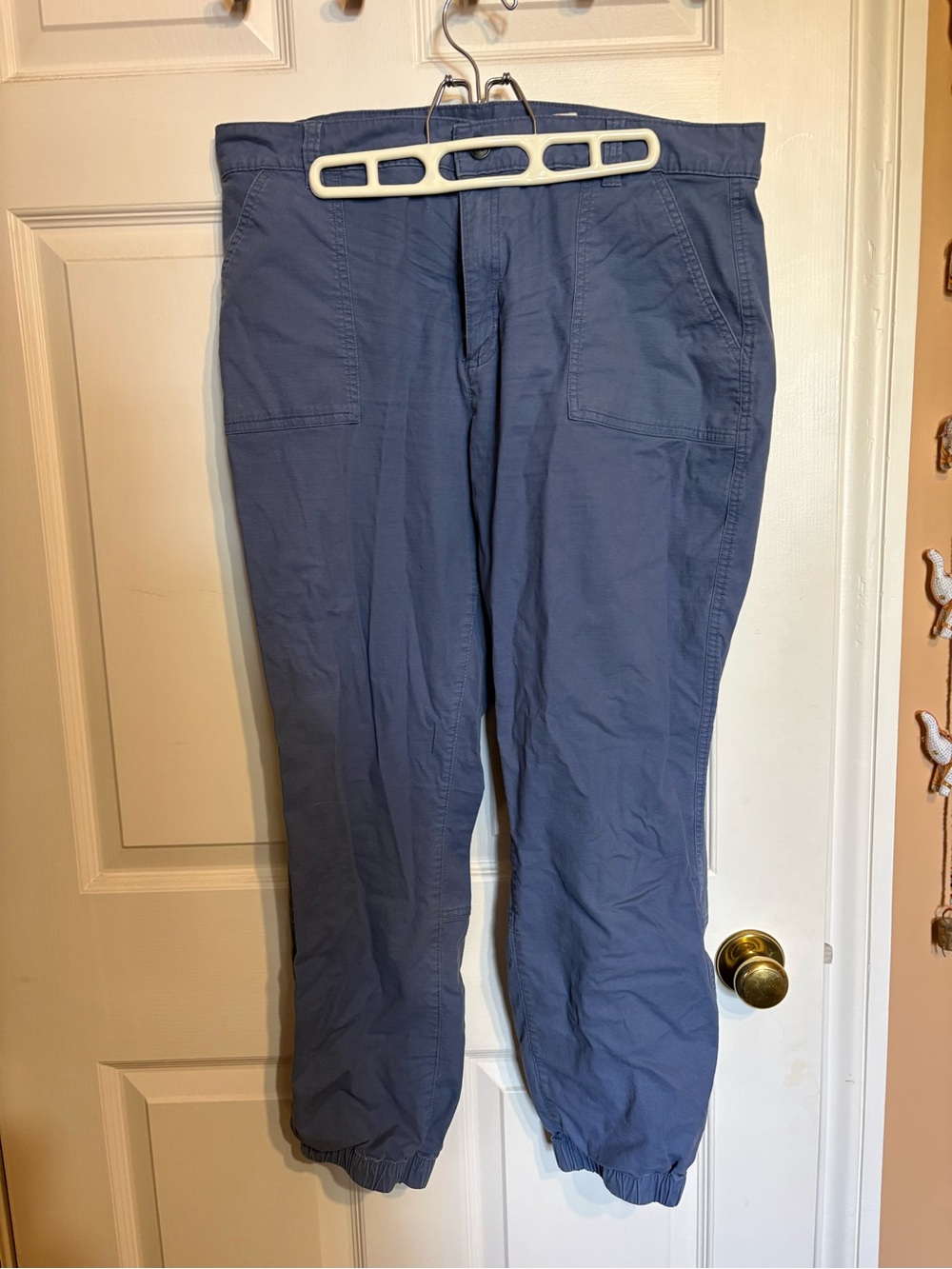 womens Blue Elastic-Cuff Casual Pants